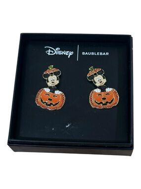 Disney x BaubleBar Mickey Pumpkin Earrings Halloween Rhinestone Jack O Lantern